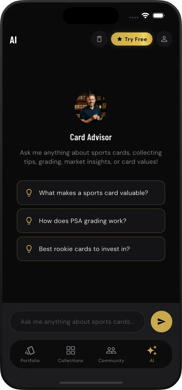 Card Advisor AI chat answering questions about sports cards and grading